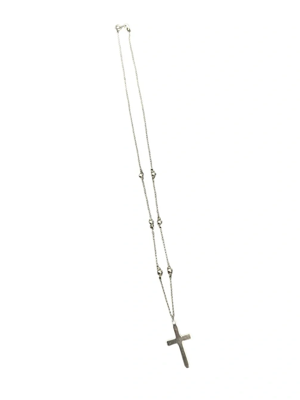 BOUTIQUE Sterling Silver 18” Cross Charm Beaded Chain Necklace 925 Stamped
